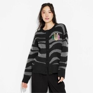 Wicked Paul Tazewell Cardigan Sweater Zebra Striped Black Gray Gothic Size SM